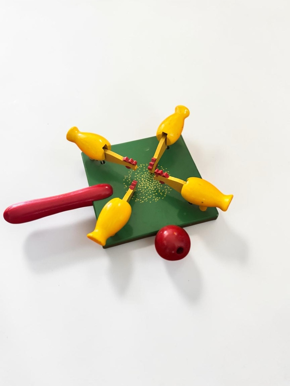 Vintage Wooden Bird Balance Game Dexterity Toy Red Ball